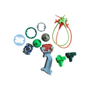 Vintage Beyblade Bundle Grey Yellow EZ Shooter Grip Launcher Bundle Tops+ (DESC)